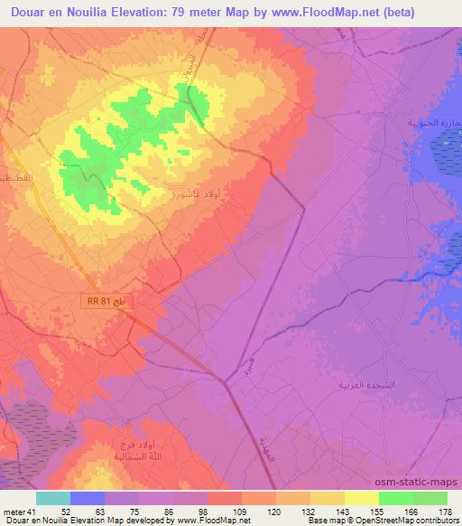 Douar en Nouilia,Tunisia Elevation Map