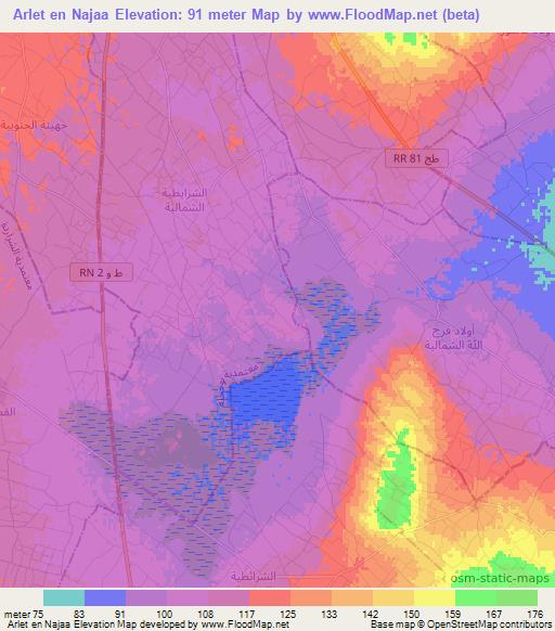 Arlet en Najaa,Tunisia Elevation Map