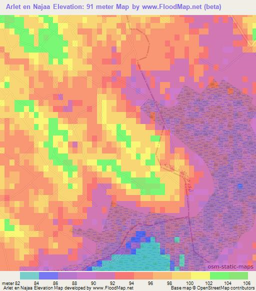 Arlet en Najaa,Tunisia Elevation Map