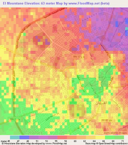 El Mourstane,Tunisia Elevation Map