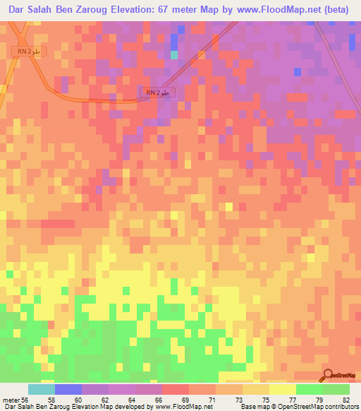 Dar Salah Ben Zaroug,Tunisia Elevation Map