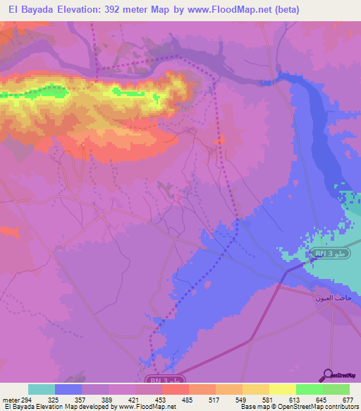 El Bayada,Tunisia Elevation Map