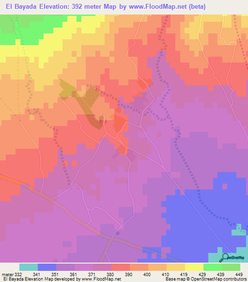 El Bayada,Tunisia Elevation Map