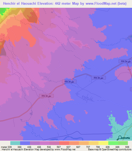 Henchir el Haouachi,Tunisia Elevation Map