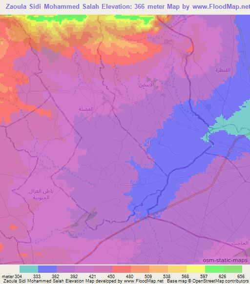 Zaoula Sidi Mohammed Salah,Tunisia Elevation Map