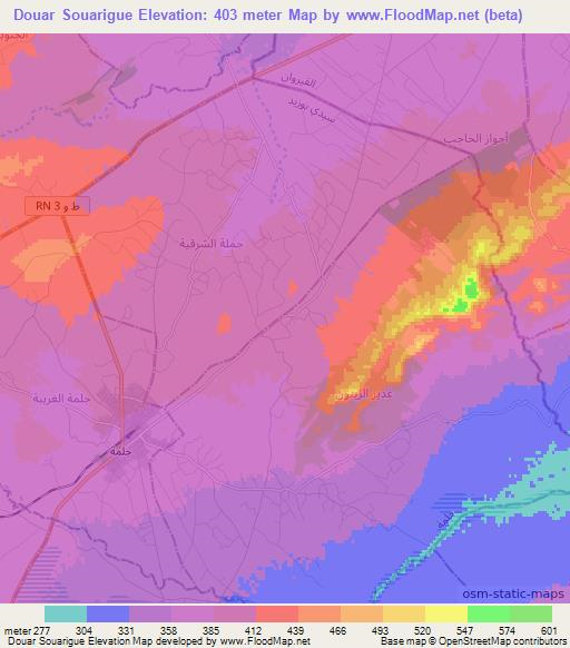Douar Souarigue,Tunisia Elevation Map