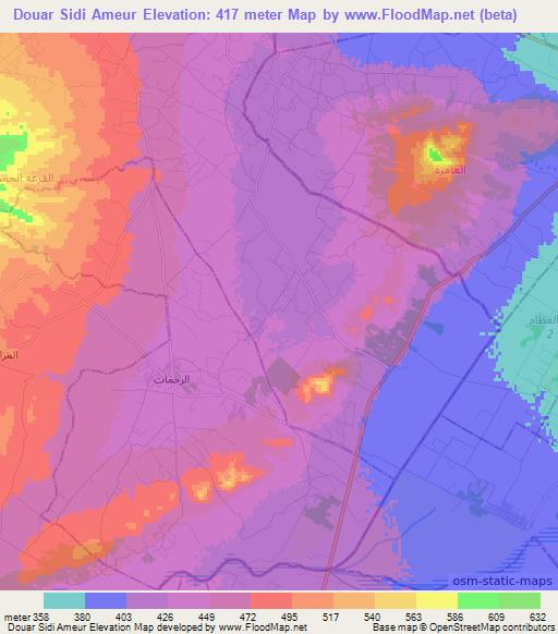 Douar Sidi Ameur,Tunisia Elevation Map
