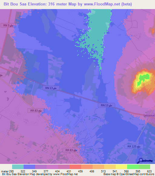 Bit Bou Saa,Tunisia Elevation Map