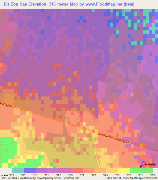 Bit Bou Saa,Tunisia Elevation Map