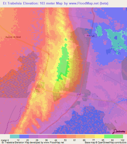 Et Trabelsia,Tunisia Elevation Map