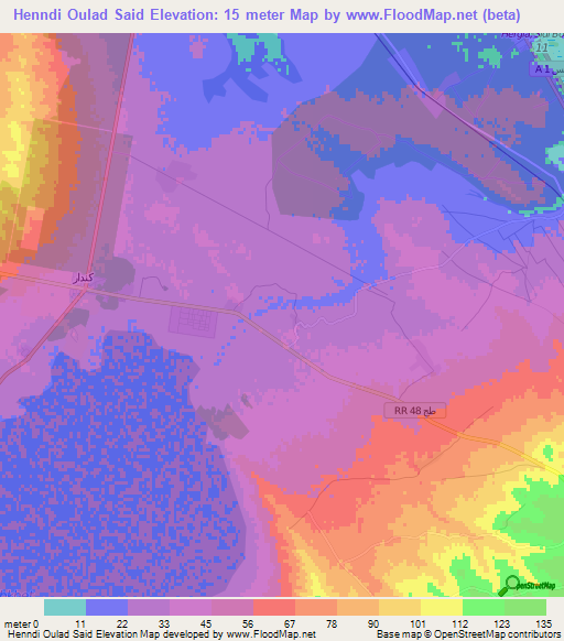 Henndi Oulad Said,Tunisia Elevation Map