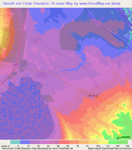 Henndi ech Chiab,Tunisia Elevation Map