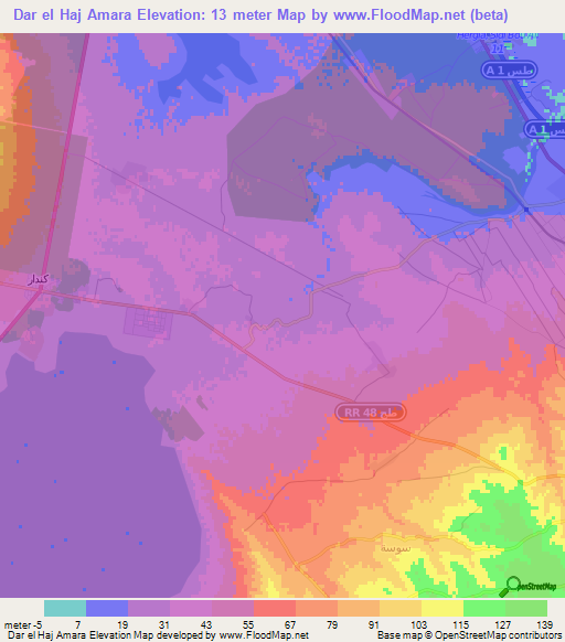 Dar el Haj Amara,Tunisia Elevation Map