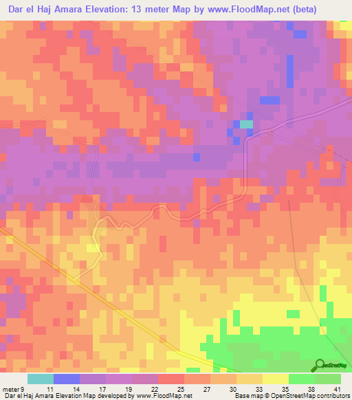 Dar el Haj Amara,Tunisia Elevation Map