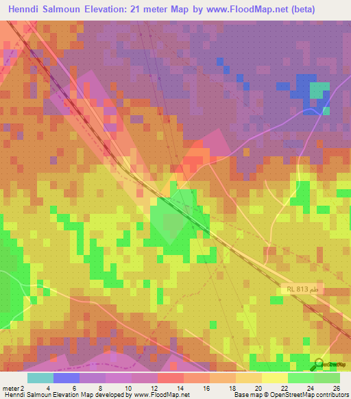 Henndi Salmoun,Tunisia Elevation Map