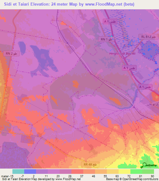 Sidi et Taiari,Tunisia Elevation Map