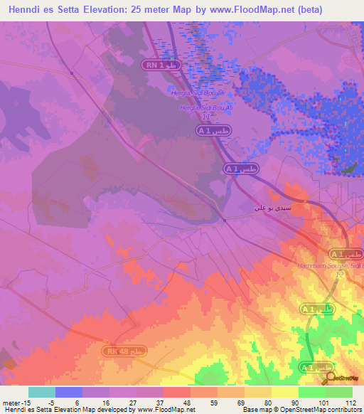 Henndi es Setta,Tunisia Elevation Map