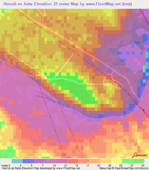 Henndi es Setta,Tunisia Elevation Map