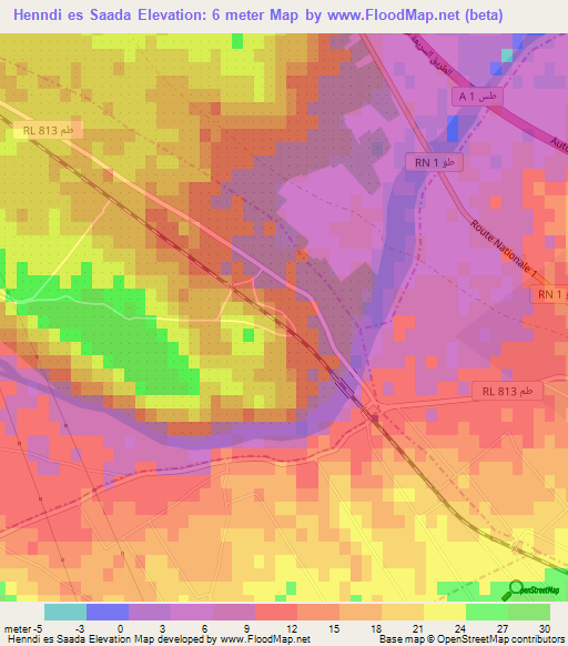 Henndi es Saada,Tunisia Elevation Map