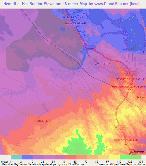 Henndi el Haj Brahim,Tunisia Elevation Map