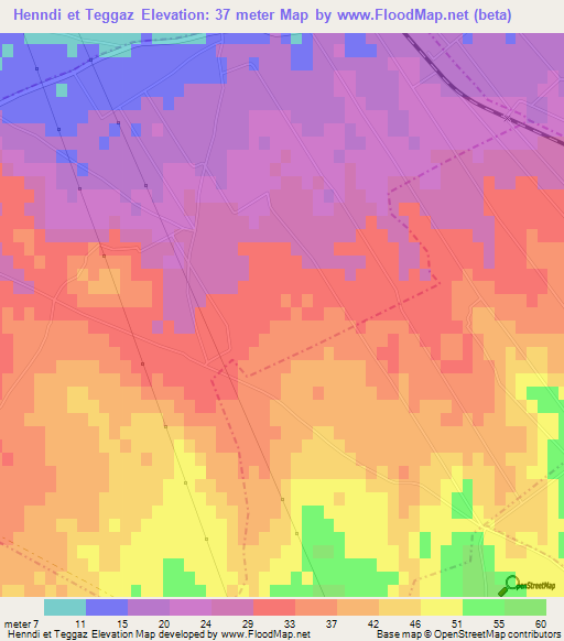 Henndi et Teggaz,Tunisia Elevation Map