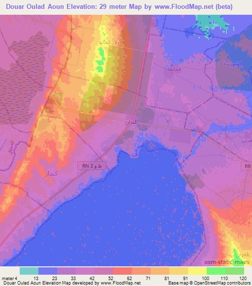 Douar Oulad Aoun,Tunisia Elevation Map