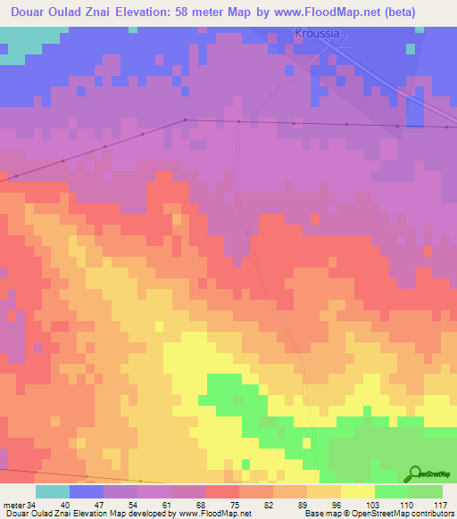 Douar Oulad Znai,Tunisia Elevation Map