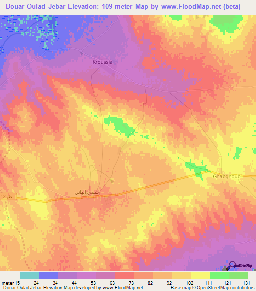 Douar Oulad Jebar,Tunisia Elevation Map