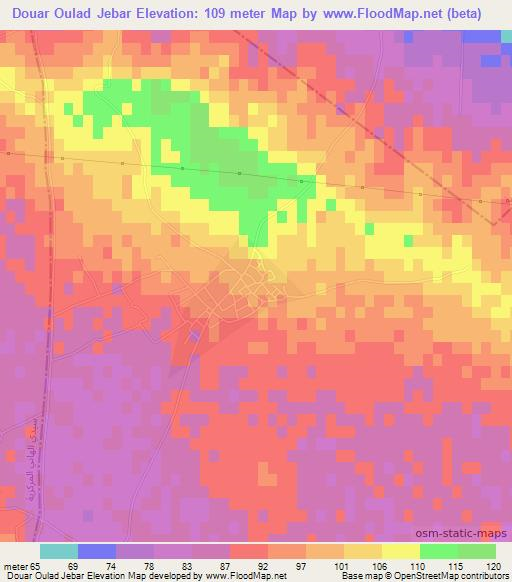 Douar Oulad Jebar,Tunisia Elevation Map