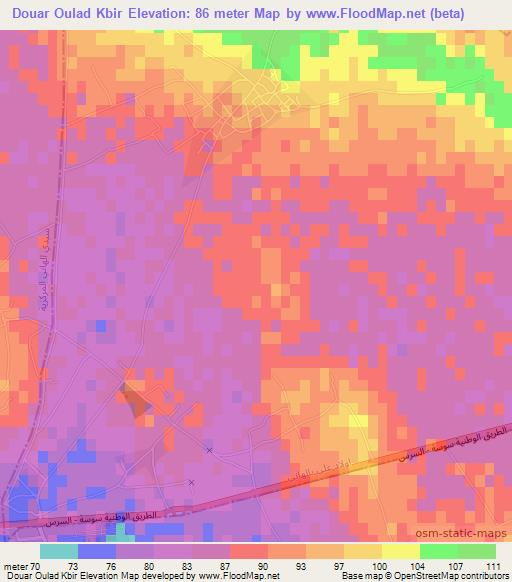 Douar Oulad Kbir,Tunisia Elevation Map