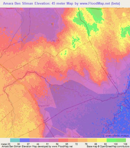 Amara Ben Sliman,Tunisia Elevation Map