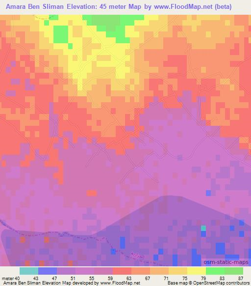 Amara Ben Sliman,Tunisia Elevation Map
