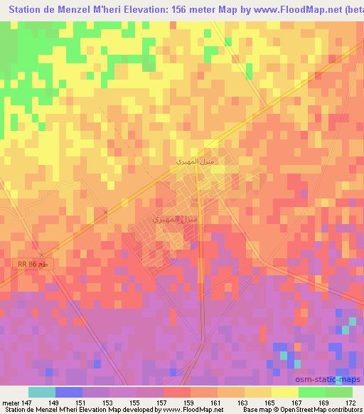 Station de Menzel M'heri,Tunisia Elevation Map