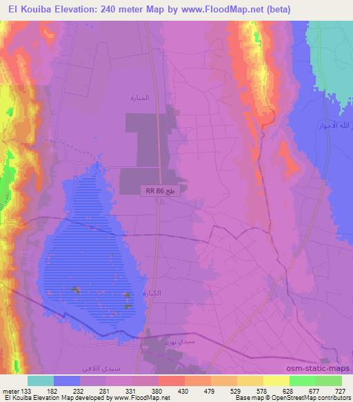 El Kouiba,Tunisia Elevation Map