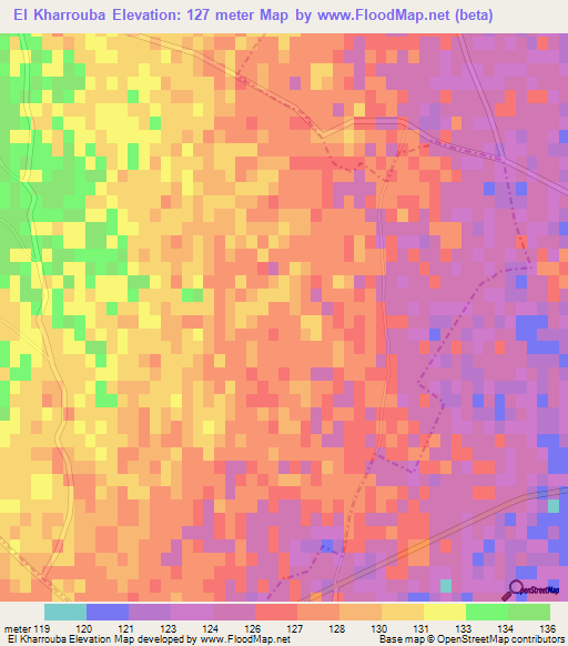 El Kharrouba,Tunisia Elevation Map