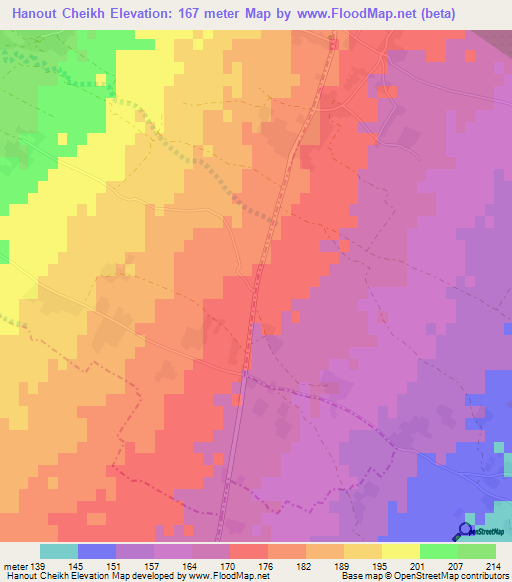 Hanout Cheikh,Tunisia Elevation Map