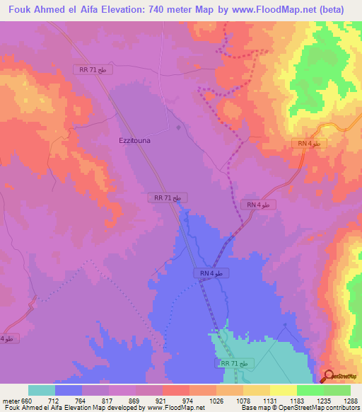 Fouk Ahmed el Aifa,Tunisia Elevation Map