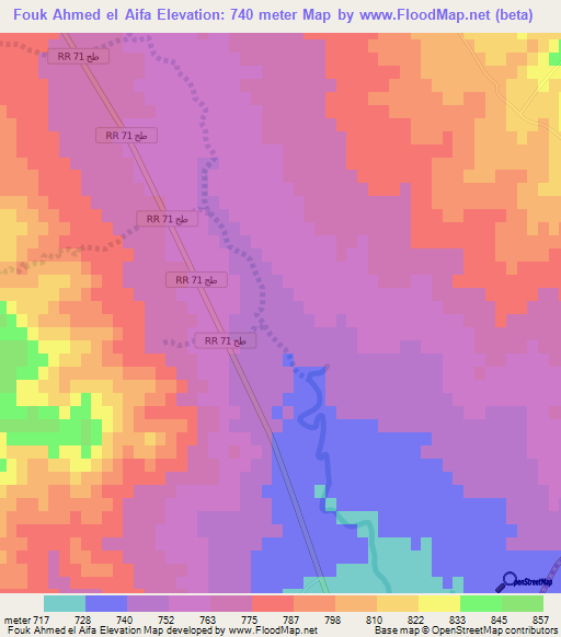 Fouk Ahmed el Aifa,Tunisia Elevation Map