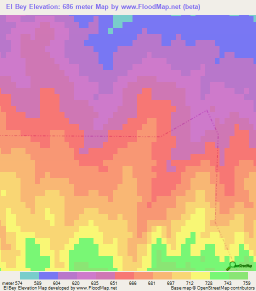 El Bey,Tunisia Elevation Map