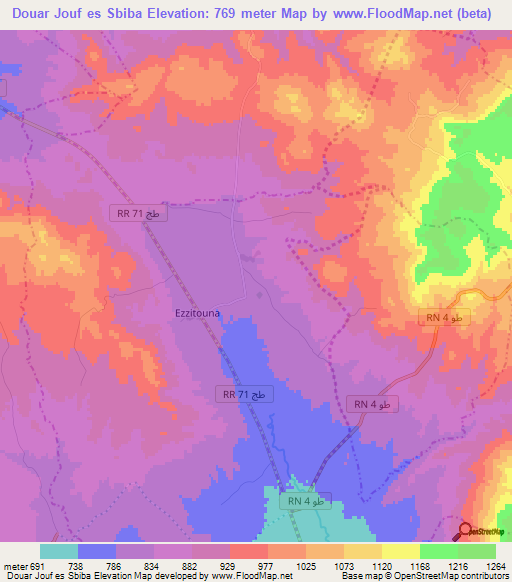 Douar Jouf es Sbiba,Tunisia Elevation Map
