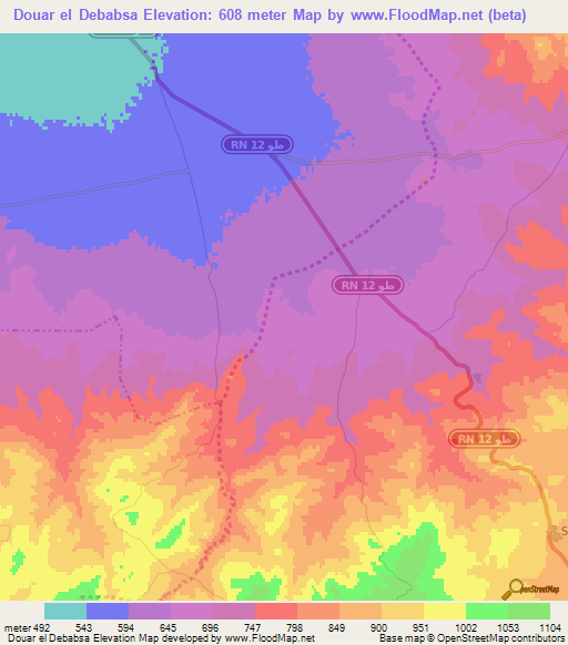 Douar el Debabsa,Tunisia Elevation Map
