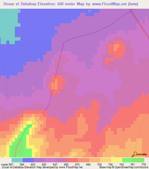 Douar el Debabsa,Tunisia Elevation Map