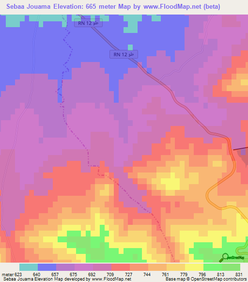 Sebaa Jouama,Tunisia Elevation Map