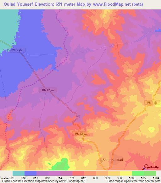 Oulad Youssef,Tunisia Elevation Map