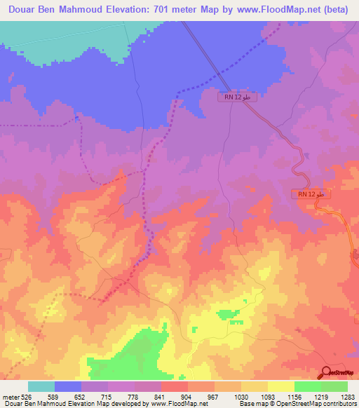 Douar Ben Mahmoud,Tunisia Elevation Map