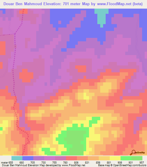 Douar Ben Mahmoud,Tunisia Elevation Map