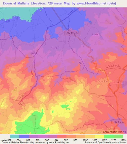 Douar el Mallaha,Tunisia Elevation Map