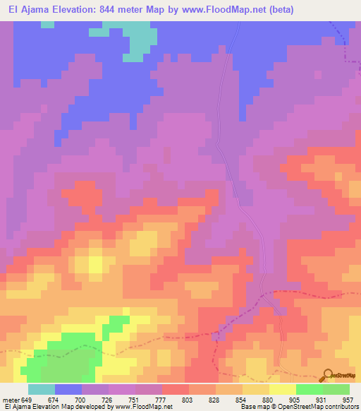 El Ajama,Tunisia Elevation Map