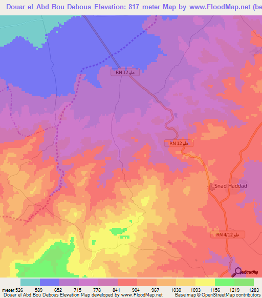 Douar el Abd Bou Debous,Tunisia Elevation Map