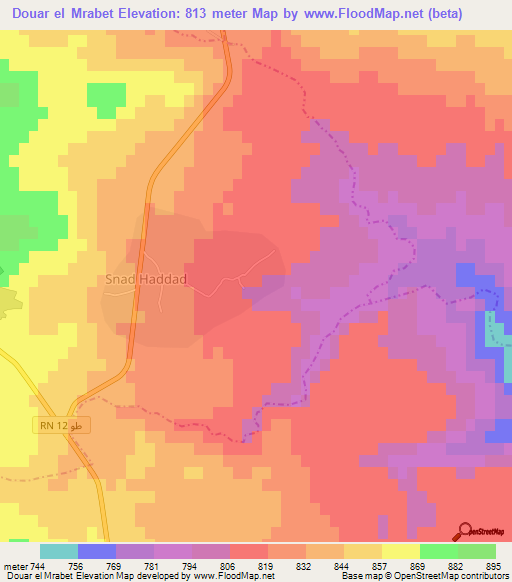 Douar el Mrabet,Tunisia Elevation Map